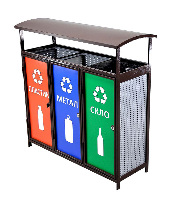 Урна для роздільного збору сміття Берди 1050х400х1050мм (3 баки під пакет) Коричневий Компред OL222